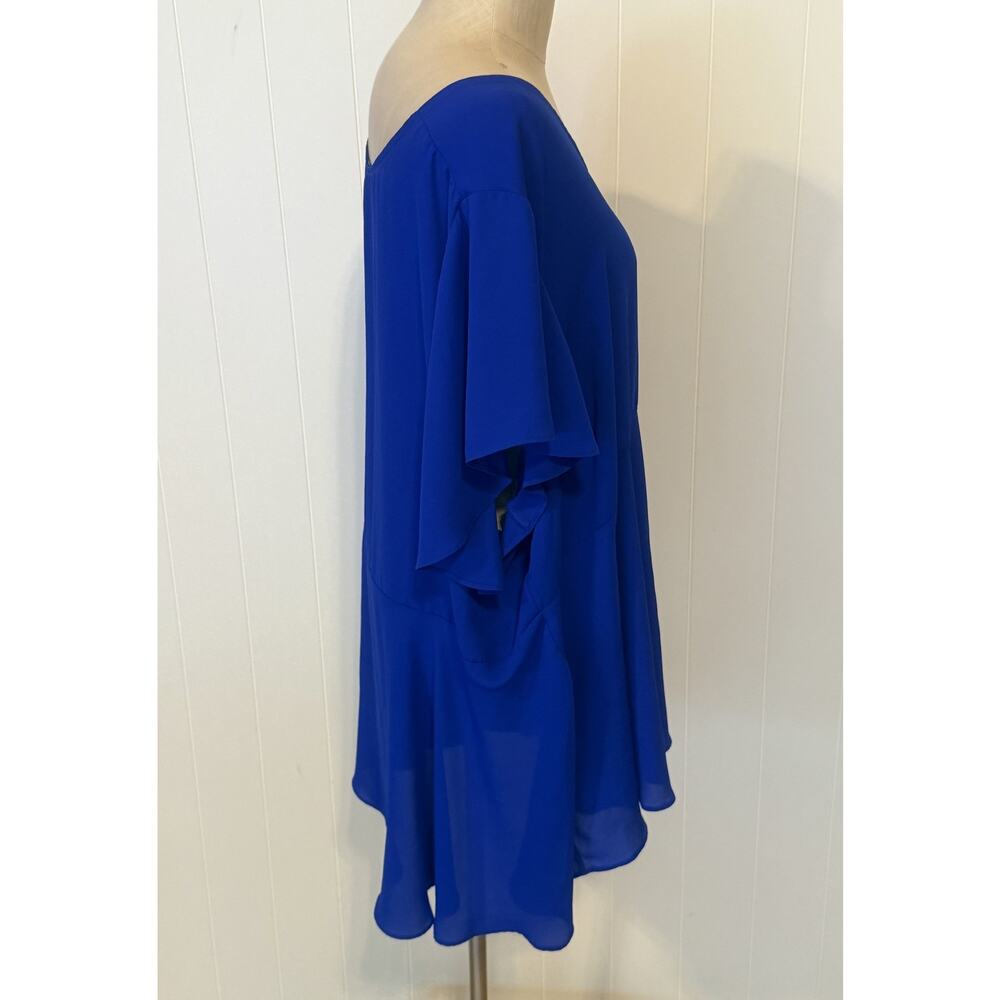 Torrid Tunic Top Womens 5 Royal Blue Flowy V Neck Flutter Sleeve Boho Blouse - Picture 3 of 6